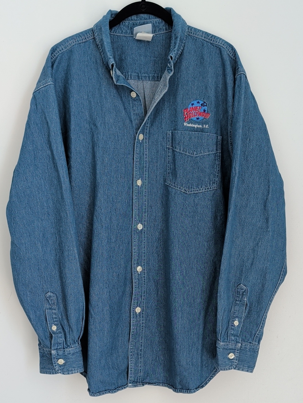 Vintage Planet Hollywood Denim Jean Button Down Long Sleeve Shirt Size XL